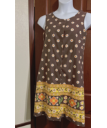 Vintage house dress snap button front brown with bright flower pattern - $19.75