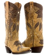 Womens Sand Leather Cowboy Boots Floral Embroidered Summer Western Snip Toe - €89,11 EUR