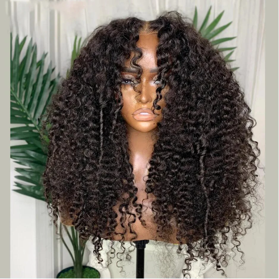 Natural Black Soft 26Inch Long Kinky Curly Glueless 180% Density Deep Lace - £64.70 GBP+