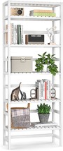 Homykic Bookshelf, 6-Tier Bamboo Adjustable 63-Point4&quot; Tall Bookcase Book, White - £83.10 GBP