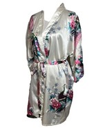 Floral Satin Peacock Robe Short Ties Sz S/M Sleepwear Anntourage Silky K... - €18,77 EUR