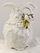 White Porcelain Pitcher Vasew/Flower &amp; Leaf&#39;s Square Handdle Numbered 85... - $28.71