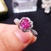 14k White Gold Plated 3Ct Round Cut Simulated Pink Sapphire Engagement Halo Ring - £71.74 GBP
