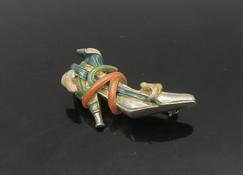KENNETH JAY LANE 925 Silver - Vintage Enamel Floral Shoe Brooch Pin - BP8998 Item image 2