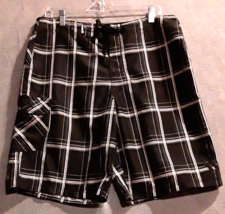 Hurley Men&#39;s Swim Trunks Plaid Black and White Size 34 Board Shorts - £11.77 GBP