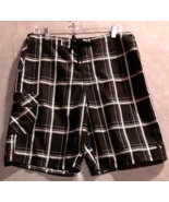 Hurley Men&#39;s Swim Trunks Plaid Black and White Size 34 Board Shorts - £11.80 GBP