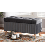 Clairette Gray Velvet Fabric Upholstered and Walnut Brown Storage Ottoman - €217,31 EUR Clairette Gray Velvet Fabric Upholstered and Walnut Brown Storage Ottoman - €217,31 EUR