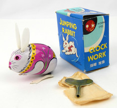 Vintage Red China Clockwork MS 083 Tin Litho Jumping Rabbit w/ Moving Eyes Works - £37.92 GBP