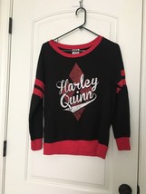 Batman Harley Quinn Ringer Sweatshirt Womens Juniors Medium Pullover Black Red - £29.57 GBP