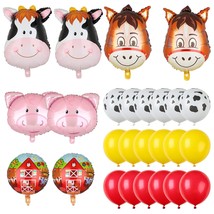 Farm Animal Balloons Set Pig Cow Horse Donkey Head Shaped Mylar Foil Cow Print L - £13.39 GBP