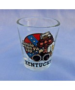 SOUVENIR SHOT GLASS   SMILE WHEN YOU SAY KENTUCKY w MAN HOLDING DOUBLE B... - $9.85