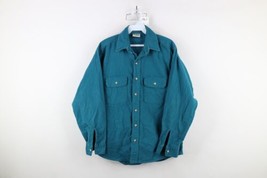 Vintage 90s Five Brother Mens Medium Distressed Chamois Cloth Button Shirt Teal - £35.09 GBP