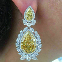 9Ct Pear Cut Citrine &amp; Diamond Drop/Dangle Earrings in 14K white Gold Finish - £191.48 GBP