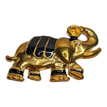 Vtg Jewelry Yellow Gold Plated Black Enamel Elephant Brooch Pin - £15.57 GBP