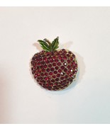 Vintage Brooch Apple with Red Rhinestones and Green Enamel Leaves - $51.01 CAD