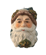 Enesco Santa Claus Face Christmas Tree Ornament Porcelain Blue Hat 1980s... - £9.58 GBP