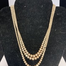 Vintage 16&quot; Graduated Triple Strand Faux Pearls Sterling Clasp 3MM To 5MM - £31.10 GBP