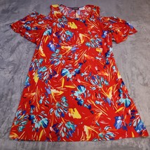 Luxology Dress Women 18 Red Casual Cold Shoulder Short Sleeve Floral Kne... - $17.94