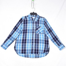 Time and Tru Women’s Flannel Button Up Blue White Plaid Shirt Size Medium (8-10) - £8.92 GBP