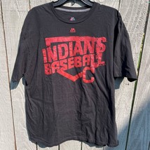 Cleveland Indians Baseball Adult 2XL Black S/S Majestic T-Shirt MLB Block C - $14.84