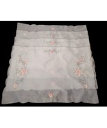 Set of 4 Organza Embroidered Floral Placements Cottage White Sheer Scall... - £15.58 GBP