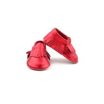 Red Baby Moccasins Starbie Anti-Slip baby shoes Metallic Red toddler shoes - £12.75 GBP