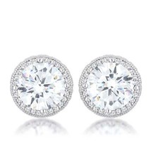 Precious Stars Silvertone Round Clear Cubic Zirconia Halo Earring Studs - £21.65 GBP