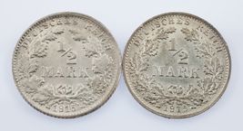 Lot of 2 German 1/2 Mark Coins (1915-A and 1915-F) AU - Uncirculated KM #17 - $67.33
