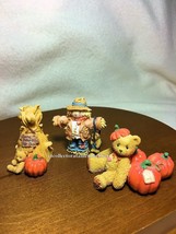 Cherished Teddies Halloween Cornstalk  Scarecrow &amp; Pumpkins Two Sets of ... - $44.50