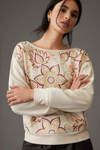 New Anthropologie Tiny Helena Embroidered Pullover $128 X-SMALL Cream - £49.43 GBP