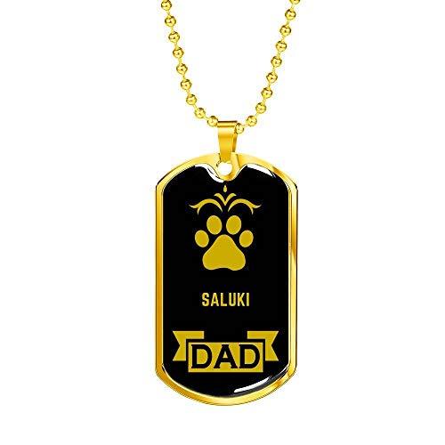 Dog Lover Gift Saluki Dad Dog Necklace Stainless Steel or 18k Gold Dog Tag W 24