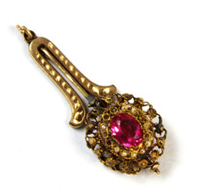 Victorian 14k Pink Tourmaline Pendant w GF Piece Seed Pearls Etched Unusual - $277.19