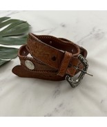 Womens Vintage Faux Leather Western Belt Size 34 L Brown Floral Buckle S... - $33.83 CAD