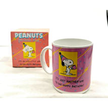 Snoopy Peanuts Pink Happy Birthday Coffee Cup Tea Mug Willits Vintage Box - $23.36
