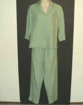 Company Ellen Tracy Shirt Top Size 4 XS Pants Size 2 Outfit Set Green 100% Linen - £18.83 GBP