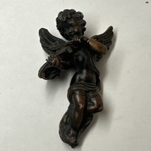 Antique Resin Cherub Cupid Angel Playing Violin Wall Hanging Decor 4” - $34.99