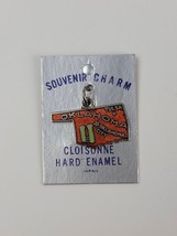 Vtg Souvenir Oklahoma State Shape Cloisonne Enamel Charm on Orig Card 1960s/70s - $11.08