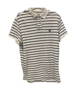 AMERICAN EAGLE Men’s Polo Shirt WHITE BLUE Striped Athletic Fit Size LARGE - £7.44 GBP
