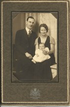 1920&#39;s cabinet card in folio young family with baby in christening gown ... - $19.99