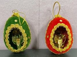 2 Vintage Flocked Christmas Egg Ornaments Angel Stained Window Japan - £7.91 GBP