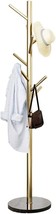 Metal Coat Rack Stand Golden Satin Steel Finish Stable Marble Base, High... - $137.99
