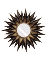 Specchio fatto a mano Art Déco da parete a forma di sole in oro marrone con... - £295.09 GBP