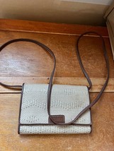 Esprit Tan Woven w Faux Brown Leather Small Shoulder Purse Wallet w Inside Zippe - £8.70 GBP