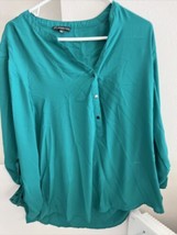 Adrianna Papell Women&#39;s Size X Large Xl Shirt Top Blouse Green Half Button - £8.08 GBP