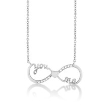 Sterling Silver  &quot;You, Me&quot; with Small Heart CZ Infinity Necklace - £34.17 GBP