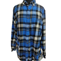Blue and Black Plaid Button Up Flannel Shirt Size Large - £19.47 GBP