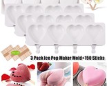 3X 3D Heart Shape Ice Cream Molds Silicone 4 Cavities Popsicle Molds +15... - $39.99