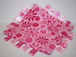 Pink Daisy Flower Baby Girls Security Blanket 11&quot; Minky Dots Silky Ribbon Tags - $8.80