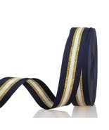 24 Yards 1 Inch Navy/Gold/White Stripe Grosgrain Ribbon Double Face Poly... - £18.65 GBP