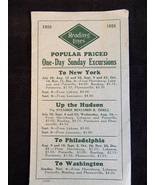 Antique READING RAILROD LINES One Day Sunday EXCURSIONS list 1928 RARE! - $32.29 CAD
